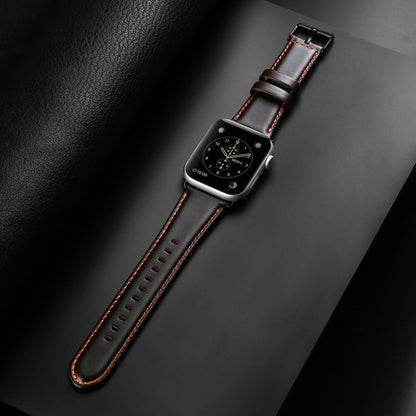 Skorter | For Apple Watch SE 2023 44mm DUX DUCIS Business Genuine Leather Watch Strap (Coffee)