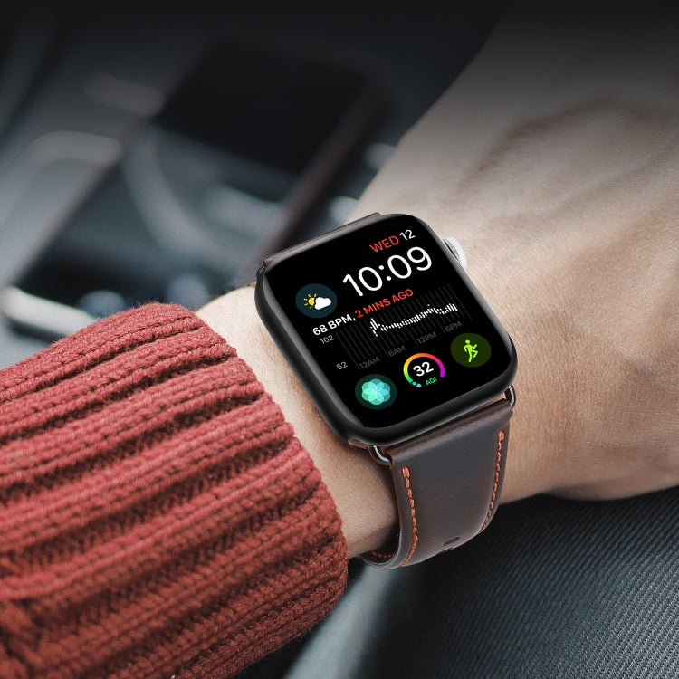 Skorter | For Apple Watch SE 2023 44mm DUX DUCIS Business Genuine Leather Watch Strap (Coffee)