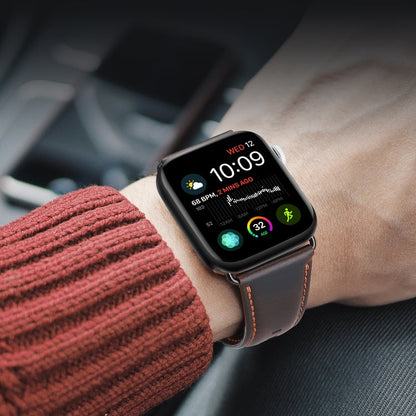 Skorter | For Apple Watch SE 2023 44mm DUX DUCIS Business Genuine Leather Watch Strap (Coffee)