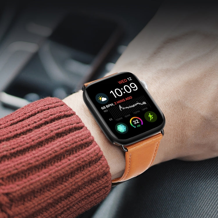Skorter | For Apple Watch SE 2023 44mm DUX DUCIS Business Genuine Leather Watch Band (Khaki)