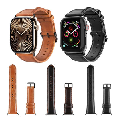Skorter | For Apple Watch SE 2023 44mm DUX DUCIS Business Genuine Leather Watch Band (Black)