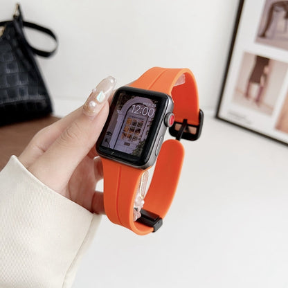Skorter | For Apple Watch SE 2023 44 mm Magnetic Square Buckle Silicone Watch Band (Orange)
