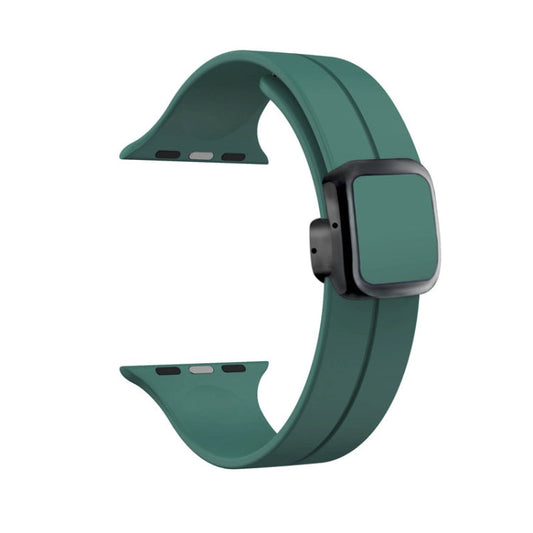 Skorter | For Apple Watch SE 2023 44 mm Magnetic Square Buckle Silicone Watch Band (Pine Green)