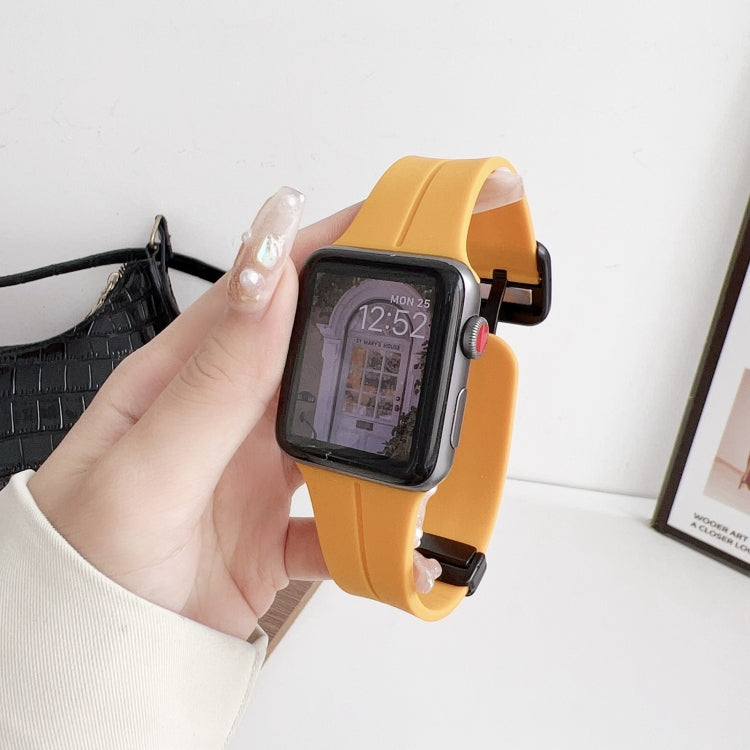 Skorter | For Apple Watch 42mm Magnetic Square Buckle Silicone Watch Band (Yellow)