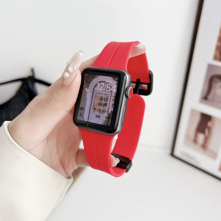 Skorter | For Apple Watch 38mm Magnetic Square Buckle Silicone Watch Band (Red)