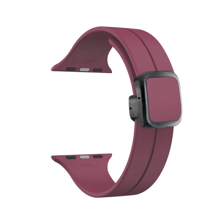 Skorter | For Apple Watch 38 mm Magnetic Square Buckle Silicone Watch Band (Wine Red)
