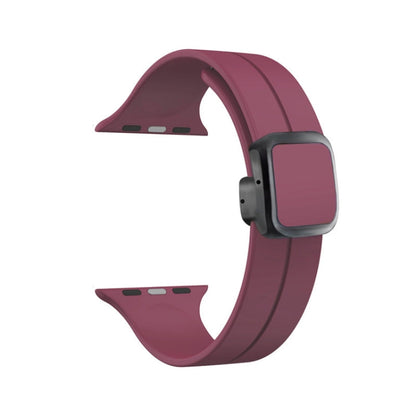Skorter | For Apple Watch 38 mm Magnetic Square Buckle Silicone Watch Band (Wine Red)