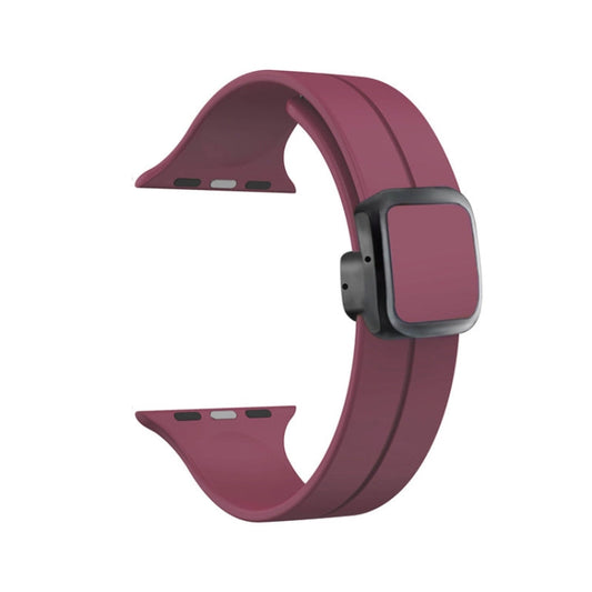 Skorter | For Apple Watch 38 mm Magnetic Square Buckle Silicone Watch Band (Wine Red)