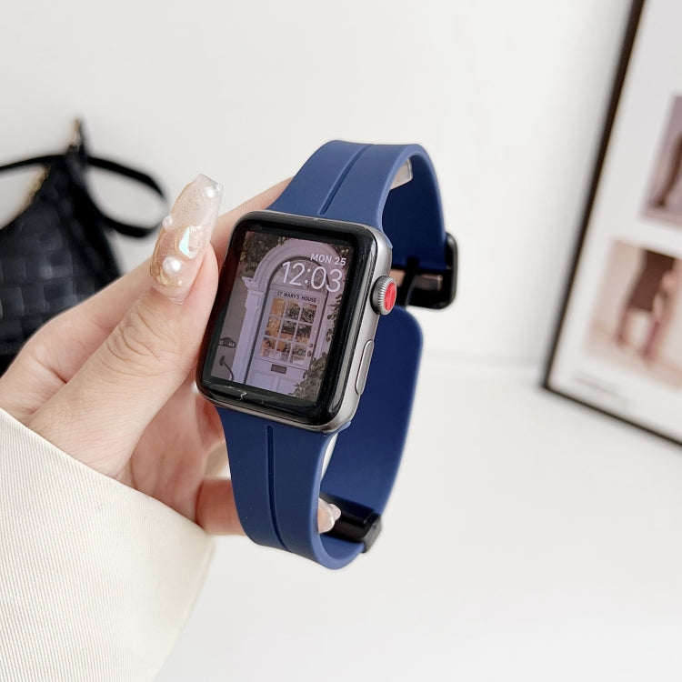 Skorter | For Apple Watch 38mm Magnetic Square Buckle Silicone Watch Strap (Midnight Blue)