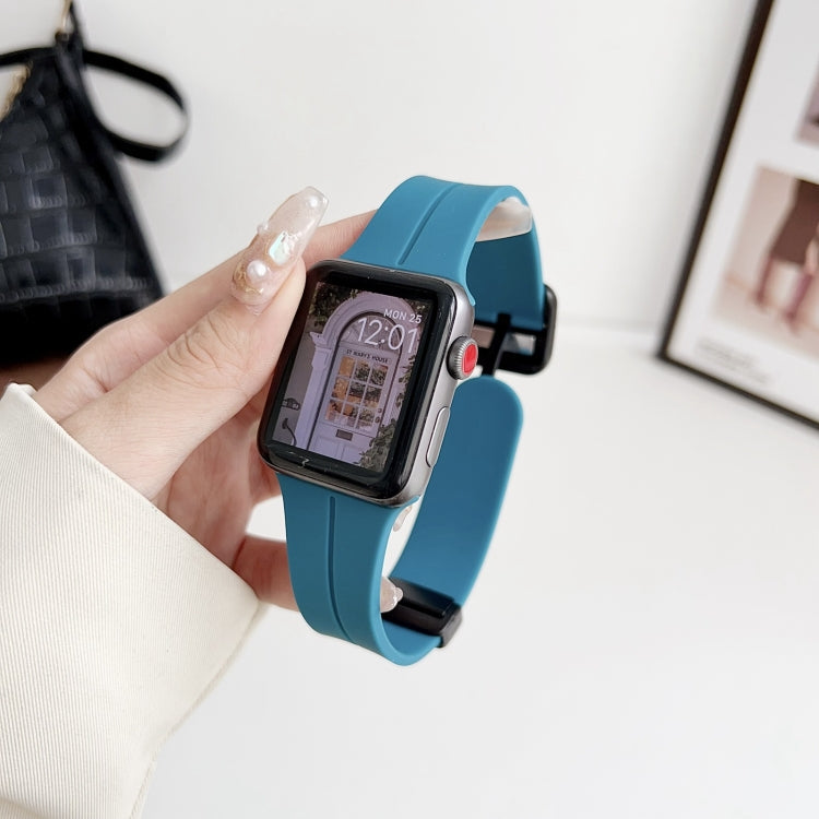 Skorter | For Apple Watch 38mm Magnetic Square Buckle Silicone Watch Band (Rock Green)