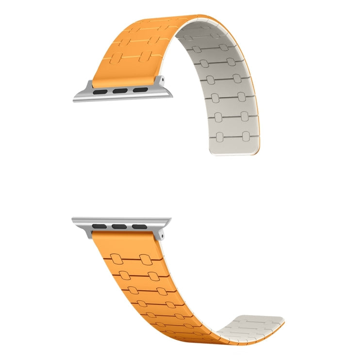 Skorter | For Apple Watch Series 9 45mm Two Colored Loop Magnetic Silicone Watch Band (Orange + Starlight)