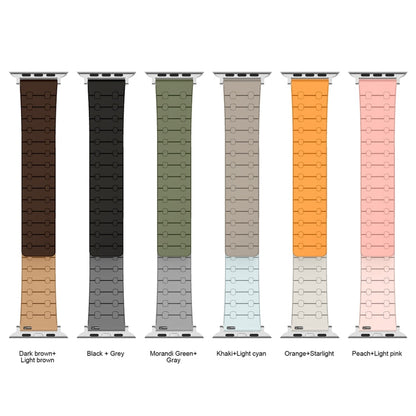 Skorter | For Apple Watch SE 2022 40mm Two-Color Loops Magnetic Silicone Watch Band (Khaki+Light Green)