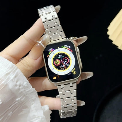 Skorter | For Apple Watch SE 2023 44mm Double-T Stainless Steel Watch Band (Starlight)