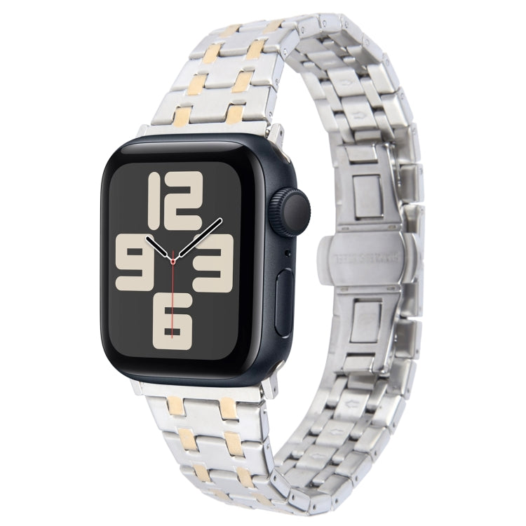 Skorter | For Apple Watch SE 2023 44mm Double T Stainless Steel Bracelet (Silver Gold)