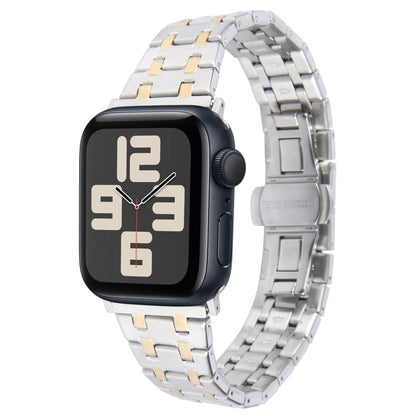 Skorter | For Apple Watch SE 2023 44mm Double T Stainless Steel Bracelet (Silver Gold)