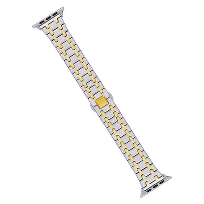 Skorter | For Apple Watch SE 2023 44mm Double T Stainless Steel Bracelet (Silver Gold)