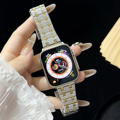 Skorter | For Apple Watch SE 2023 44mm Double T Stainless Steel Bracelet (Silver Gold)