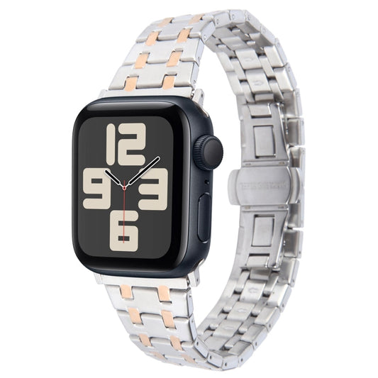 Skorter | For Apple Watch SE 2023 44mm Double-T Stainless Steel Band (Silver Rose Gold)