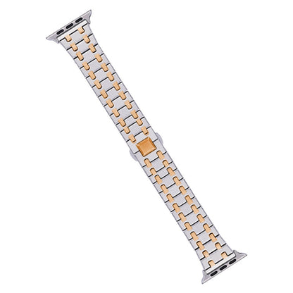 Skorter | For Apple Watch SE 2023 44mm Double-T Stainless Steel Band (Silver Rose Gold)