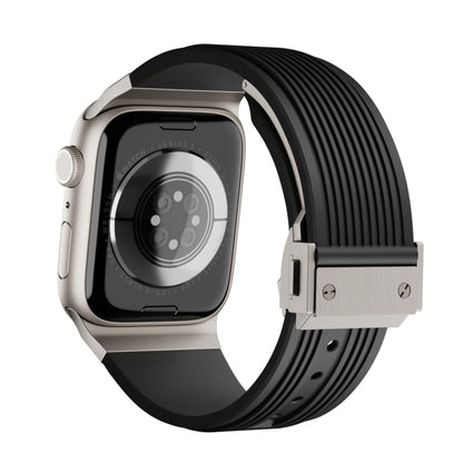 Skorter | For Apple Watch 42mm Vertical Texture Titanium Buckle Elastic Silicone Strap (Black)
