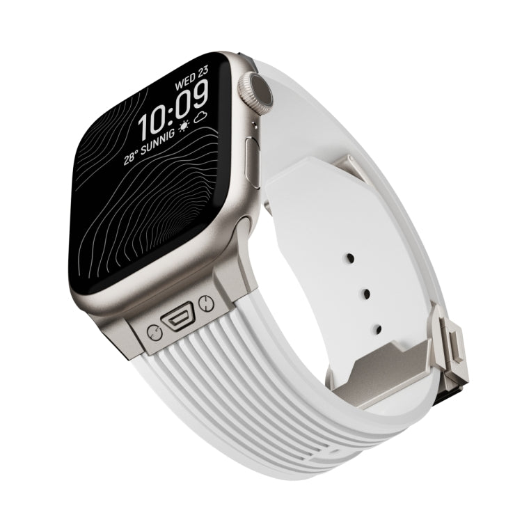 Skorter | For Apple Watch 42mm Vertical Texture Titanium Buckle Elastic Silicone Watch Band (White)