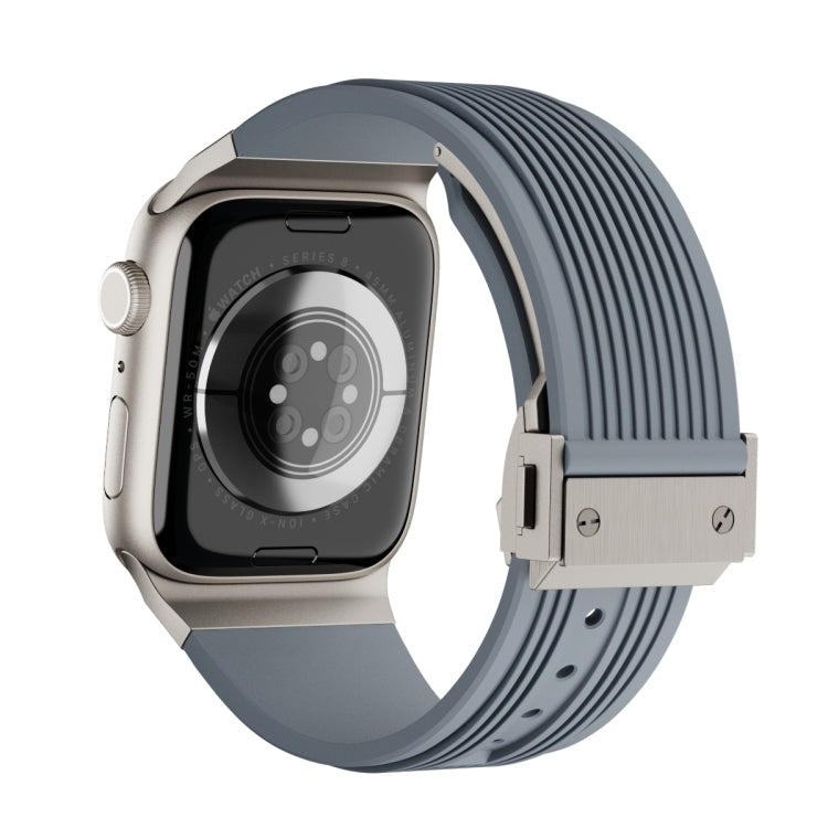 Skorter | For Apple Watch 42mm Vertical Texture Titanium Buckle Elastic Silicone Strap (Gray)
