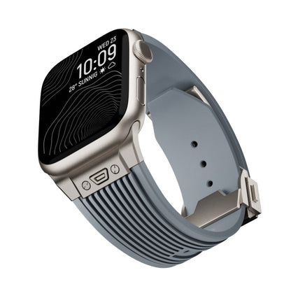 Skorter | For Apple Watch 42mm Vertical Texture Titanium Buckle Elastic Silicone Strap (Gray)