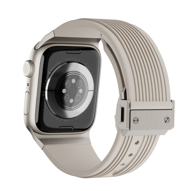 Skorter | For Apple Watch 42mm Vertical Texture Titanium Buckle Elastic Silicone Watch Band (Starlight)