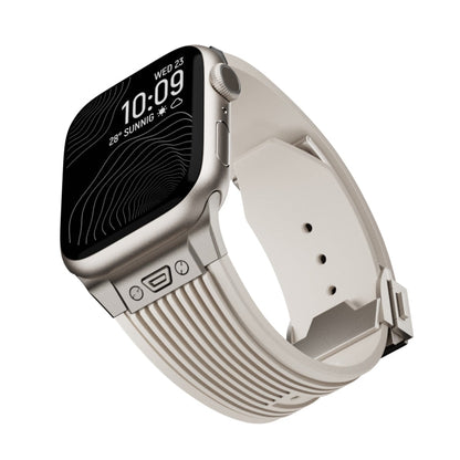 Skorter | For Apple Watch 42mm Vertical Texture Titanium Buckle Elastic Silicone Watch Band (Starlight)