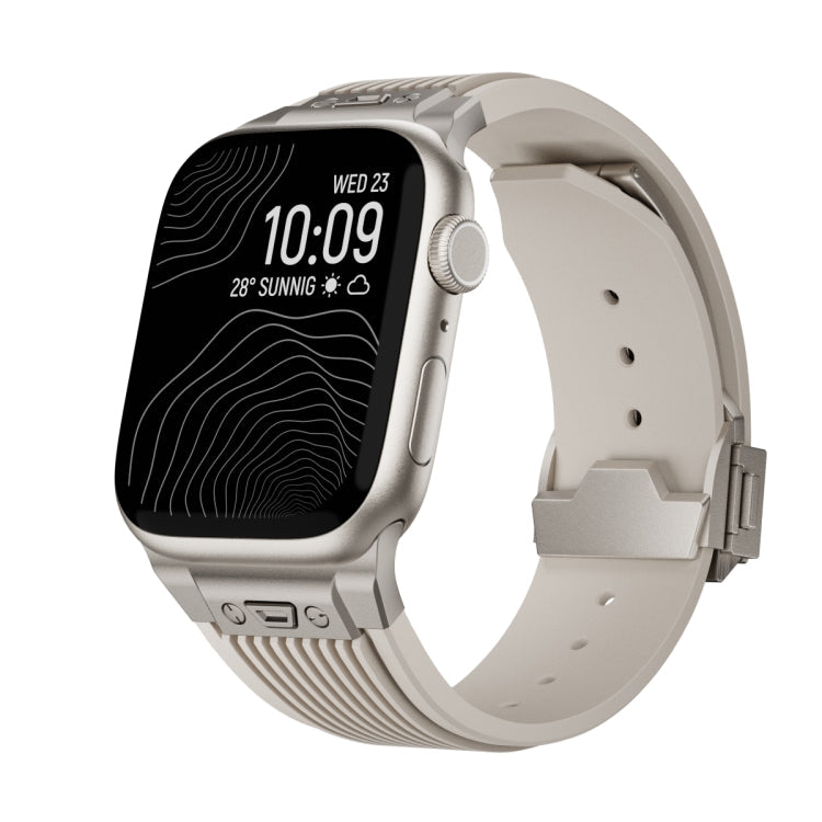 Skorter | For Apple Watch 42mm Vertical Texture Titanium Buckle Elastic Silicone Watch Band (Starlight)