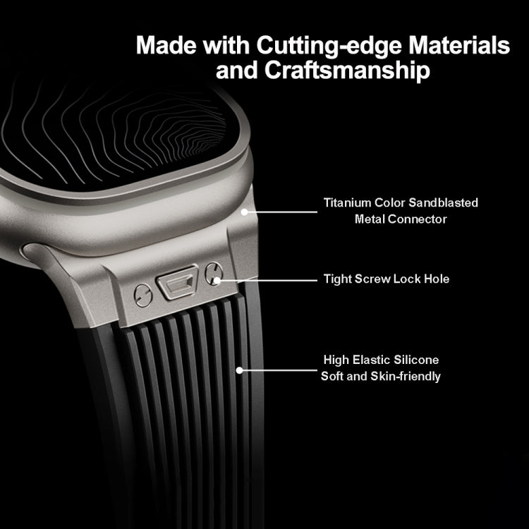 Skorter | For Apple Watch 42mm Vertical Texture Titanium Buckle Elastic Silicone Watch Band (White)