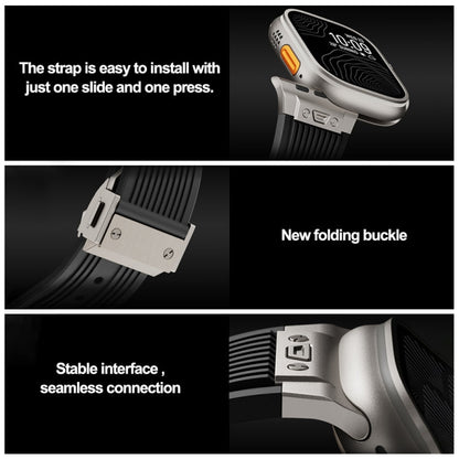 Skorter | For Apple Watch 42mm Vertical Texture Titanium Buckle Elastic Silicone Watch Band (Starlight)