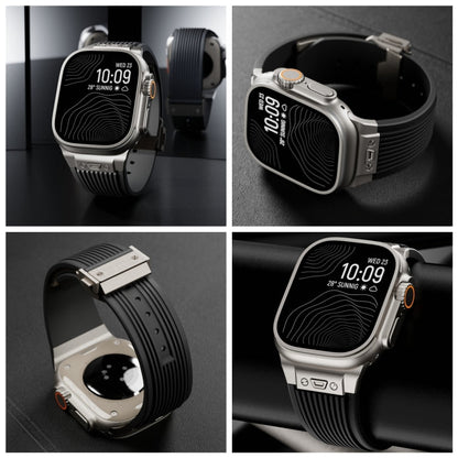 Skorter | For Apple Watch 42mm Vertical Texture Titanium Buckle Elastic Silicone Strap (Gray)