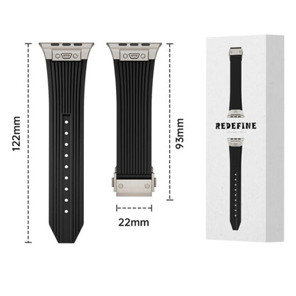 Skorter | For Apple Watch SE 2023 44 mm Vertical Texture Titanium Buckle Elastic Silicone Band (Orange)
