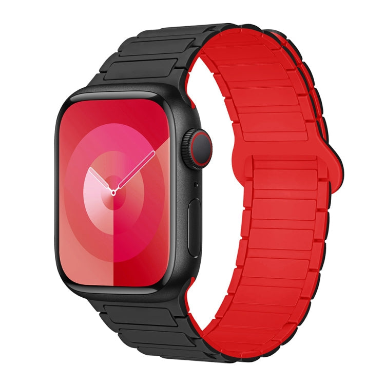 Skorter | For Apple Watch 42mm I-shaped magnetic silicone watch band (Black Red)