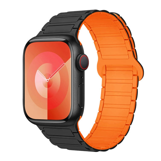 Skorter | For Apple Watch 42mm I-shaped magnetic silicone watch strap (Black Orange)