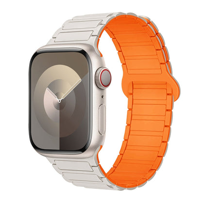 Skorter | For Apple Watch 42mm I-shaped magnetic silicone watch band (White Orange)