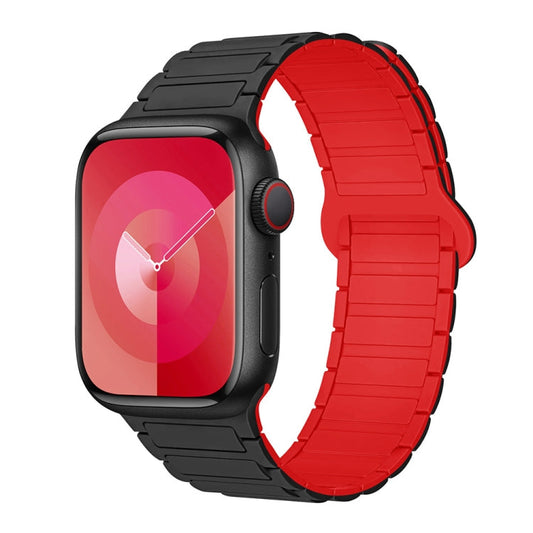 Skorter | For Apple Watch 38mm I-shaped magnetic silicone watch strap (Black Red)