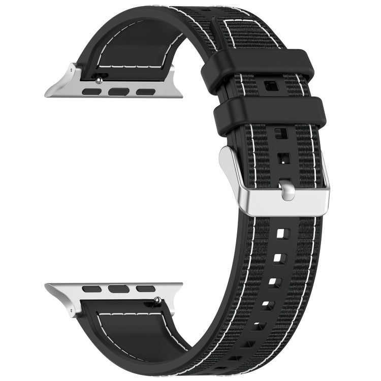 Skorter | For Apple Watch SE 2023 44mm Regular Buckle Hybrid Nylon Braided Silicone Band (Black)