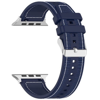 Skorter | For Apple Watch SE 2022 44mm Regular Buckle Hybrid Nylon Weave Silicone Watch Band (Midnight Blue)