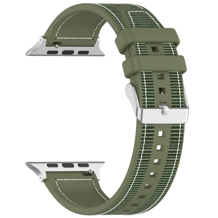 Skorter | For Apple Watch SE 44mm Ordinary Buckle Hybrid Nylon Braided Silicone Watch Band (Green)