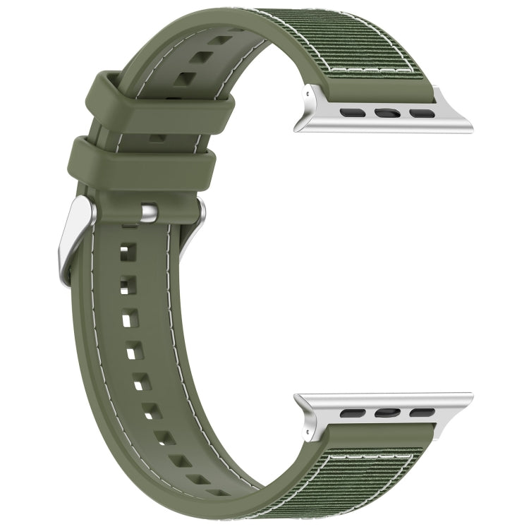 Skorter | For Apple Watch SE 44mm Ordinary Buckle Hybrid Nylon Braided Silicone Watch Band (Green)
