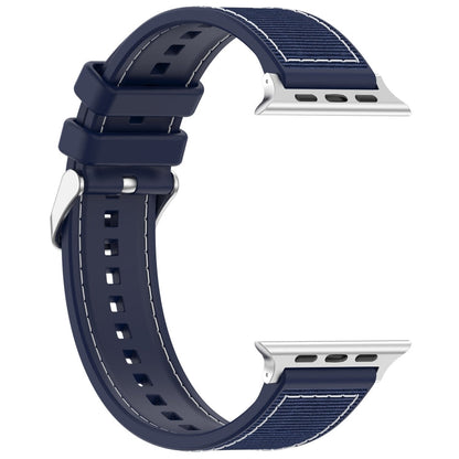 Skorter | For Apple Watch 42mm Regular Buckle Hybrid Nylon Braided Silicone Bracelet (Midnight Blue)