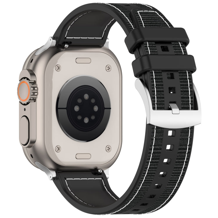 Skorter | For Apple Watch SE 2023 44 mm Official Buckle Hybrid Nylon Fabric Silicone Watch Band (Black)