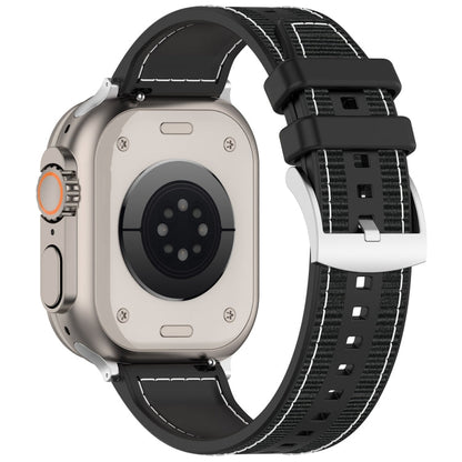 Skorter | For Apple Watch SE 2023 44 mm Official Buckle Hybrid Nylon Fabric Silicone Watch Band (Black)