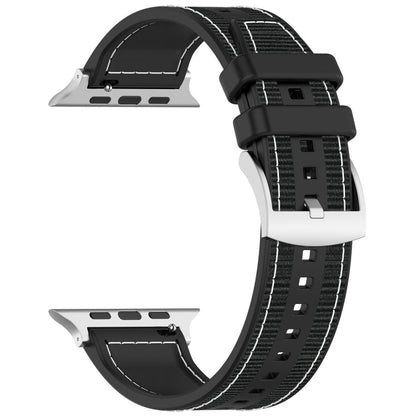 Skorter | For Apple Watch SE 2023 44 mm Official Buckle Hybrid Nylon Fabric Silicone Watch Band (Black)