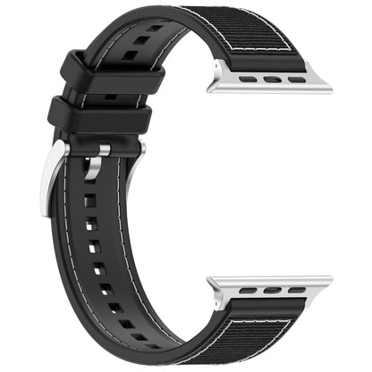 Skorter | For Apple Watch SE 2023 44 mm Official Buckle Hybrid Nylon Fabric Silicone Watch Band (Black)