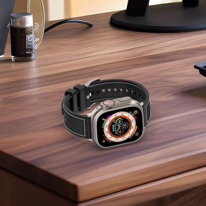 Skorter | For Apple Watch Series 9 41mm Official Buckle Hybrid Nylon Braided Silicone Watch Band (Midnight Blue)