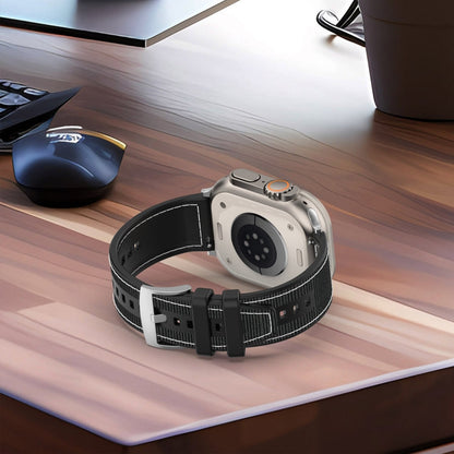 Skorter | For Apple Watch Series 9 41mm Official Buckle Hybrid Nylon Braided Silicone Watch Band (Midnight Blue)