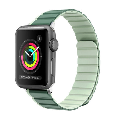 Skorter | For Apple Watch 42mm ZGA Two-Color Magnetic Silicone Watch Band (Dark Green + Light Green)